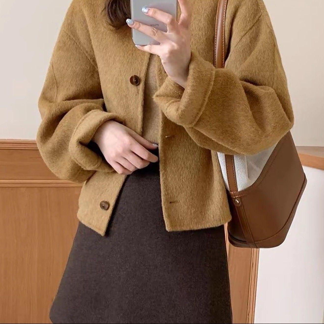 

Women s Double-Sided Slimming Woolen Petite Coat - Sweet, Cool, Versatile M (115-130 lbs) жёлтый/кленовый