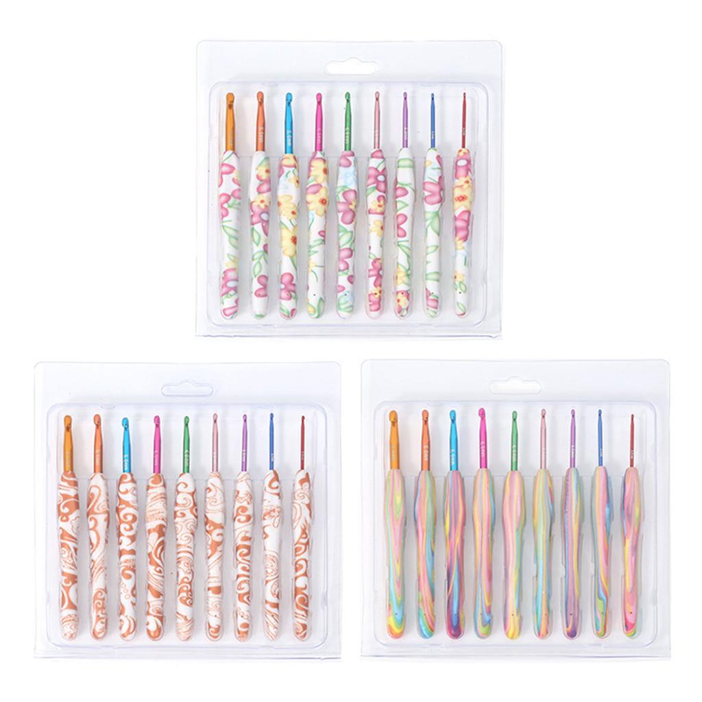9Pcs Ergonomic Handle Crochet Hook 2mm-6mm Ergonomic Crochet Needle Soft Handle Crochet Hook for Beginner Hobbyist