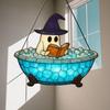 Acrylic Halloween Ghost Window Hanging Blue Bathtub & Witch Hat Design Cute Ghost in Reading Book Pendant Spooky Wall Decor Gift