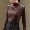 Velvet Bottoming Shirt Women's New Women's Clothing Temperament Semi-turtleneck Shirt with Waist and Long-sleeved Top.