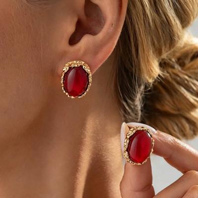 SHIXIN 3 Colors Vintage Irregular Resin Stud Earrings Women Bohemian Temperament Geometric Piercing Earring Daily Party Jewelry