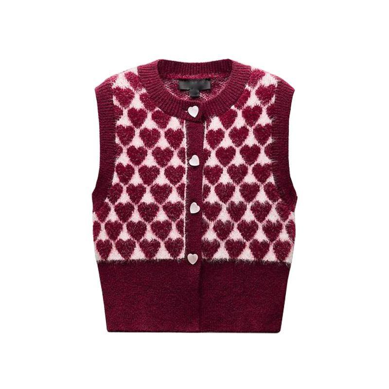 Spring New Women's Clothing Sweet Heart Pattern Jacquard Sleeveless round Neck Knitting Vest 4331017