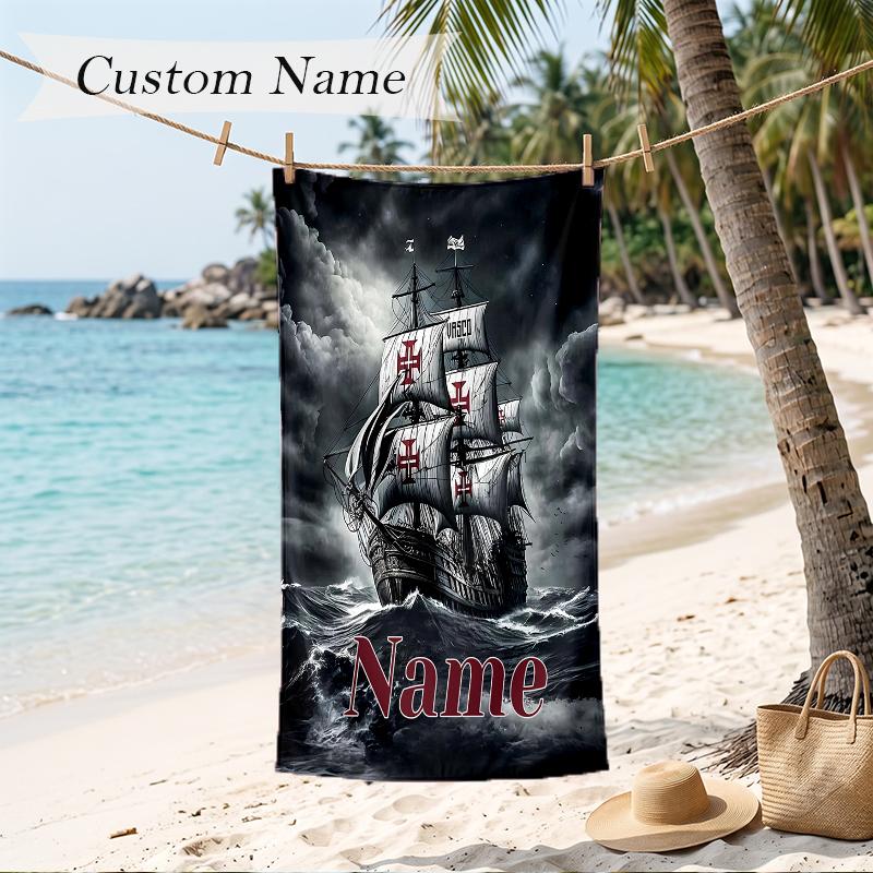 Vasco da Gama Strandtuch mit individuellem Namen, personalisiertes weiches Handtuch für Schwimmen, Strand, Reisen