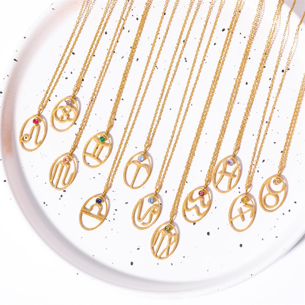 Turquoise Zodiac Rune Necklace with Stainless Steel and Gold Clavicle Chain