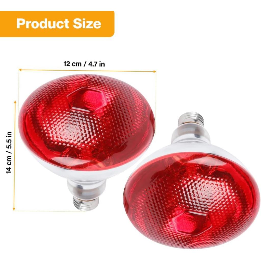 2Pcs Infrared Heat Lamp Bulb, 250W Infrared Reptile Heat Lamp Bulb, Infrared Glass Bulb, Waterproof Basking Spot Red Heat Light for Poultry Chicks