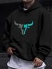 Casual Graphic Hoodie - Beige with Teal Bull Head Print