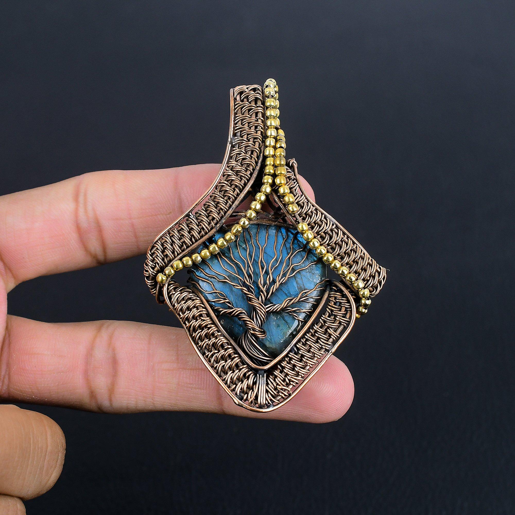 

Подвеска Древо Жизни с Лабрадоритом, Подвеска из Натурального Камня Ручной Работы, Обернутая Медной Проволокой 999 пробы, Антикварное Ювелирное Изделие, Для Подарка, Серебряное Ювелирное Изделие