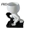 Mini Green Plant Pot Fun Workout Figure Planter, Modern Resin Treadmill Runner Pot, Dumbbell Black And White Planter Body Builder Holder,