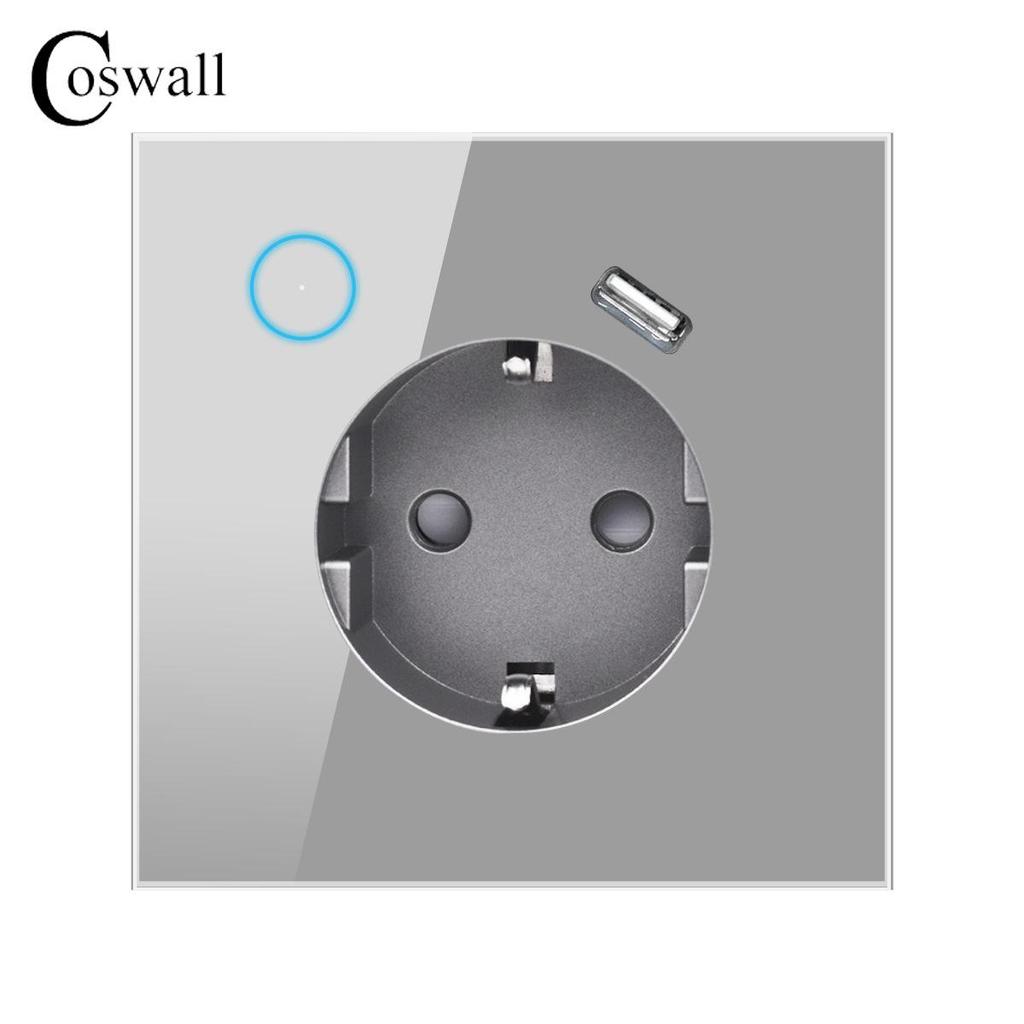86 Type European WiFi Smart USB Socket with Tempered Glass - Compatible with Google Home & Alexa