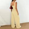 Women Sleeveless Wide Leg Jumpsuit Square Neck Ruched Bodice Casual Loose Fit Long Pants Outfit