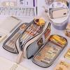 3 Compartment Pouch Double Side Opened Student Stationery Desk Organizer Makeup Bag Kawaii Pencil Case Large Space Storage