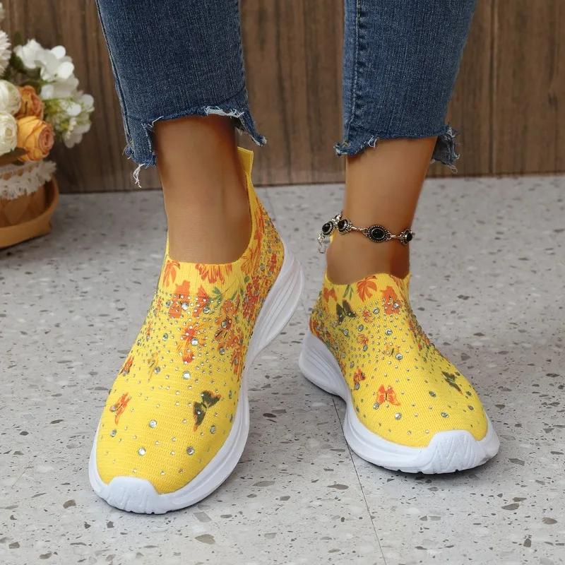Fashion High Quality Plus Size 43 Women Shoes Comfort Breathable Casual Sneakers Women Fashion Rhinestone Flat Shoes for Women 2024