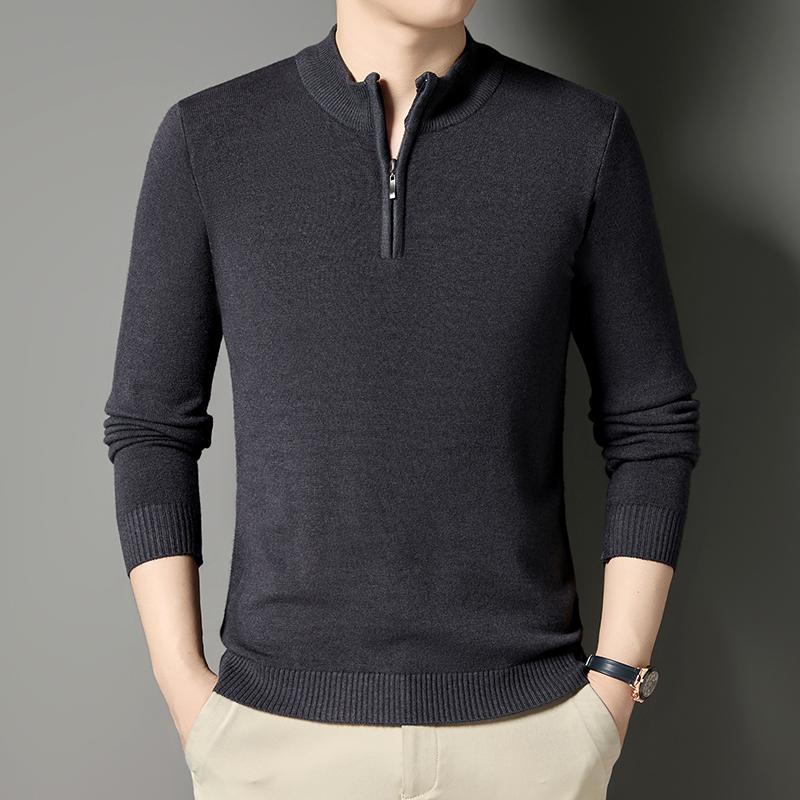 Frühling und Herbst Neuer Strickpullover für Herren, Langarmpullover für lässige Herren, Pullover mit Kragen und Reißverschluss für Herren