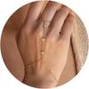 Hand Chain Ring Bracelet Jewelry for Women Girl Dainty 14k Gold Plated Trendy Summer Adjustable Chain Zircon Finger Ring