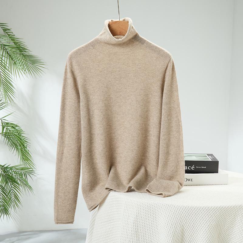 Lekasha Women's Slim Fit Cashmere Turtleneck Sweater - Rolled Edge, Semi-High Neck, Long Sleeve, Fashionable Base Layer.