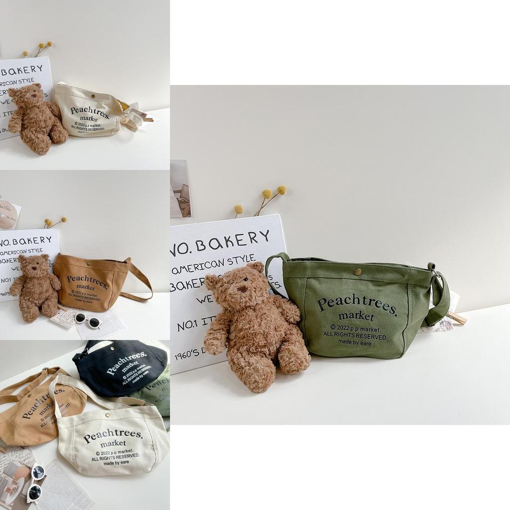 Childrens Canvas Shoulder Bag With Large Capacity And Letter Pattern For Casual Daily Use