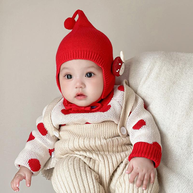Baby Hat Knitted Christmas Hat Thermal Ear Protector Hat Male and Female Babies Small Month Age Hat Newborn Wool Hat