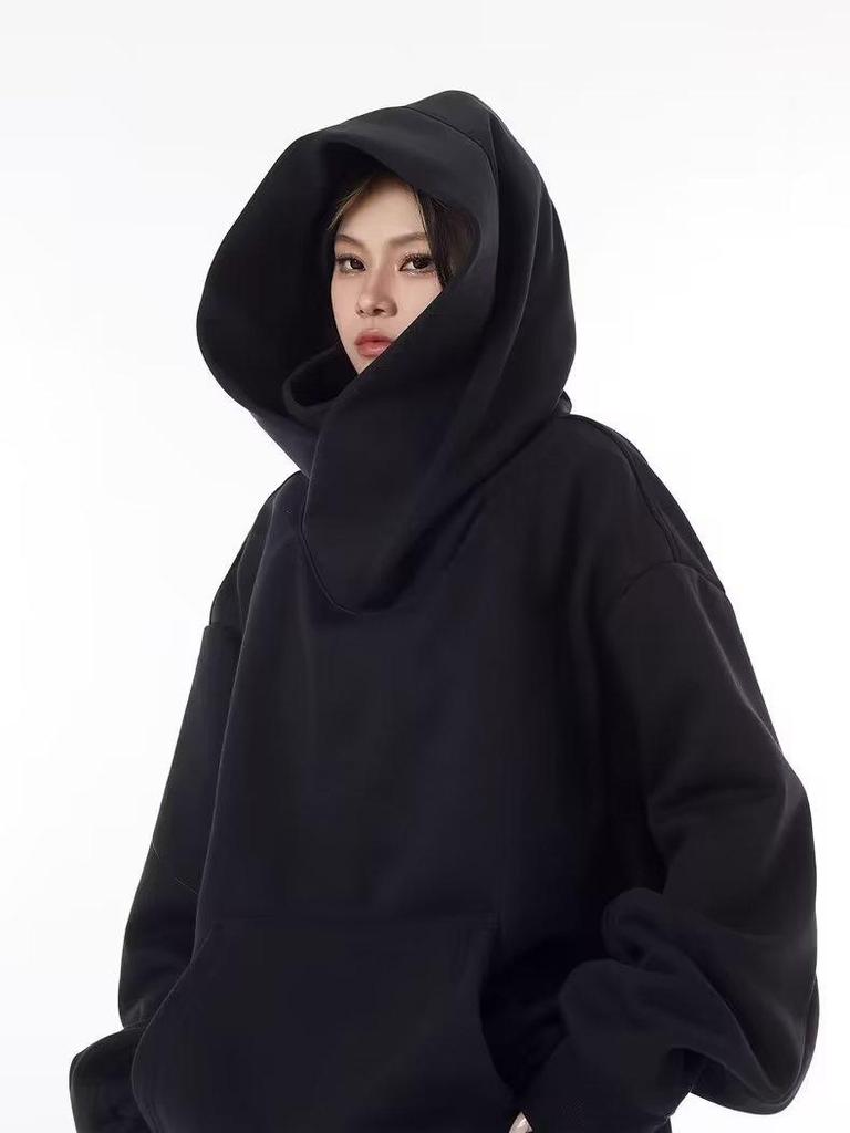 "Unisex High-Collar Hooded Sweatshirt - American Trendy Niche Design, Loose Fit for Men and Women"