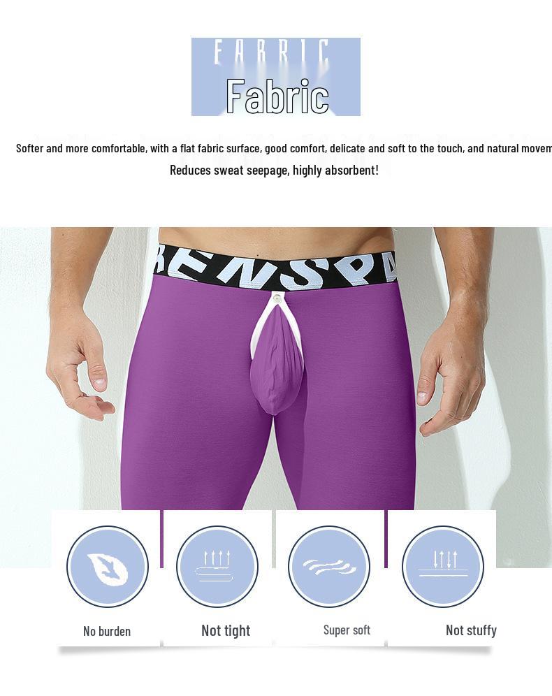 Leggings de bază din bumbac pentru bărbați, transfrontalieri: Deschidere frontală, Elasticitate ridicată, Respirabil, Croială mulată, Design U-convex, Lenjerie lungă.