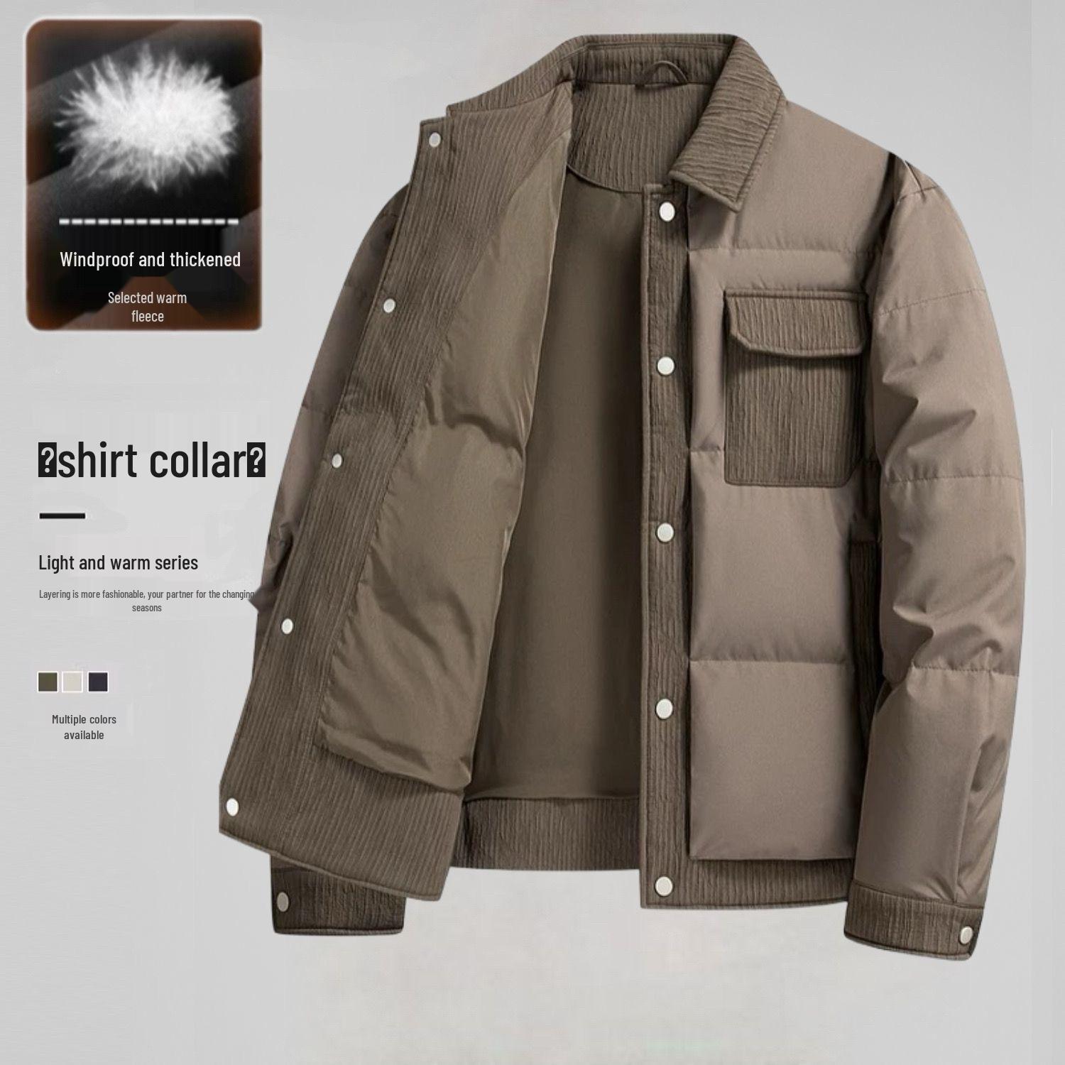 

Men s Lightweight Warm Down Jacket - 2025 Winter Lapel White Duck Down Shirt Jacket Outerwear M - Up to 115 lbs