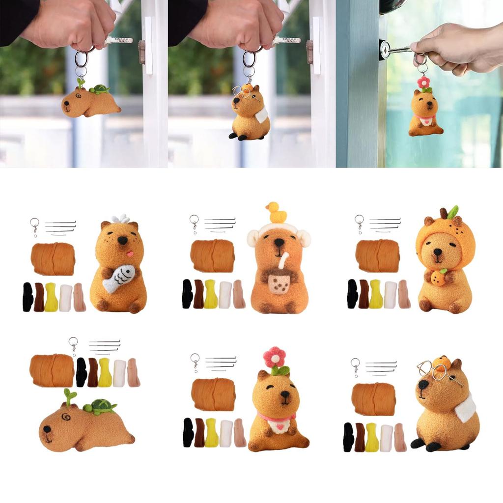Capybara Stuffed Toy Cartoon Interactive Toy DIY Wool Felt Material Felting Craft Project for Children Beginners Adults Gifts