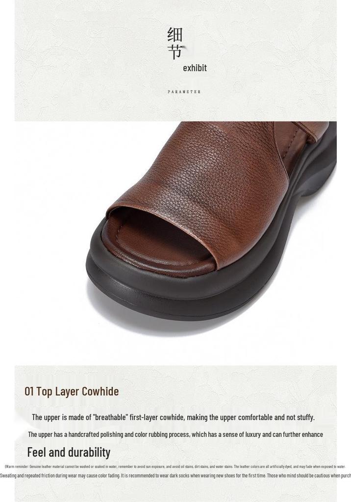Women's Genuine Leather Platform Flip-Flops with Thick Soles for Summer 2025