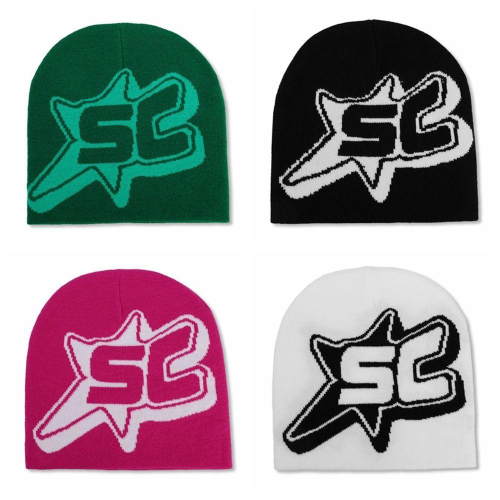 Star Knitted Letter Beanies Y2K Ins Skullies Punk Pullover Hats  Outdoor