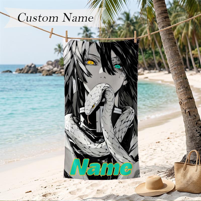 Obanai Custom Name Printed Beach Towel Personalized Soft Towel For Swimming Beach Travel