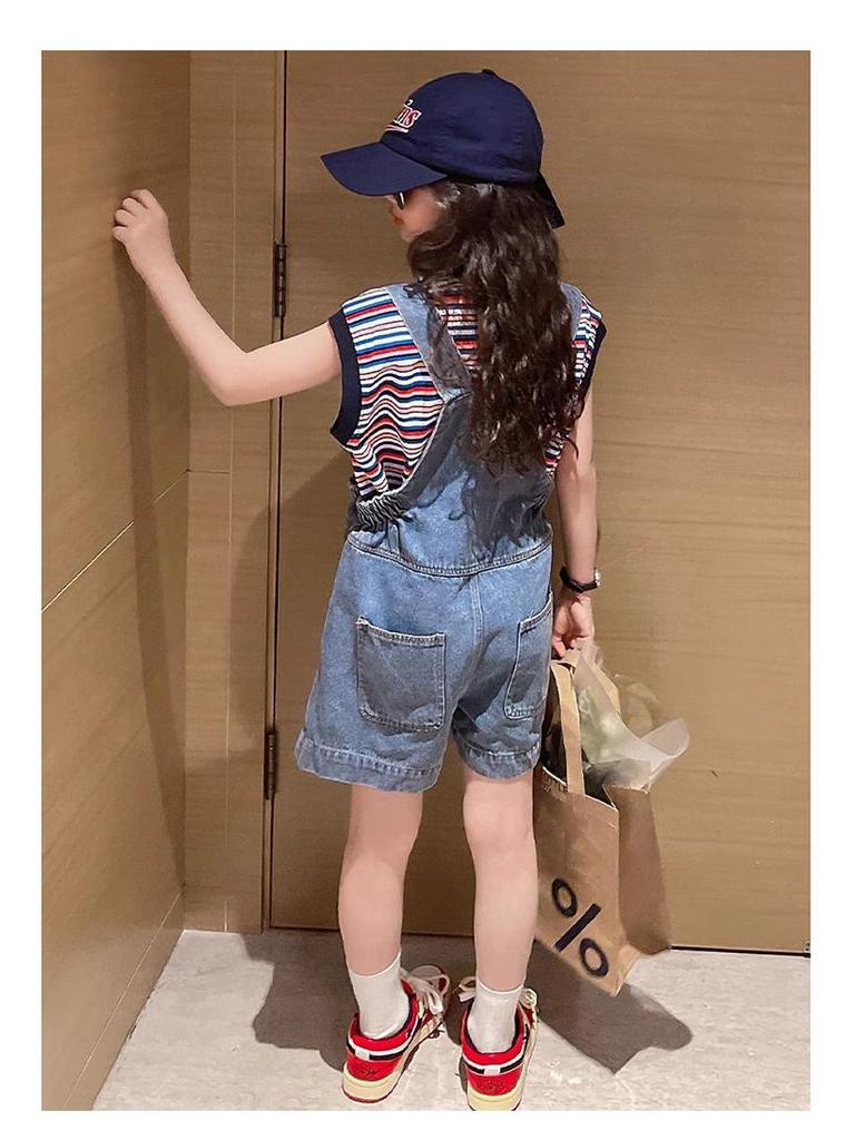 Girls' Trendy Summer Denim Overalls - Korean Style Thin Casual Shorts