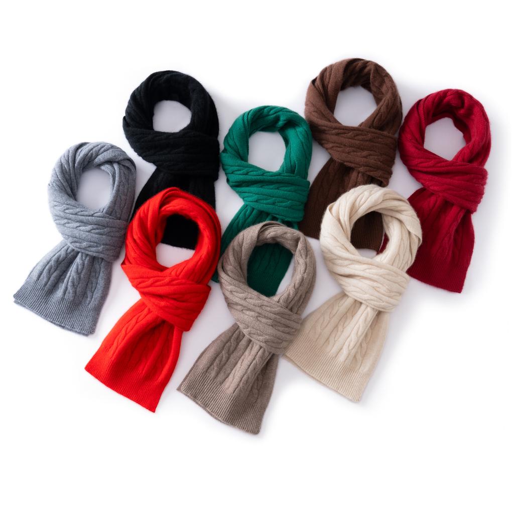 Women's 100% Cashmere Knitted Cable Scarf Solid Color Windproof Neck Face Protection Soft Outdoor Skateboard Hiking For Ladies