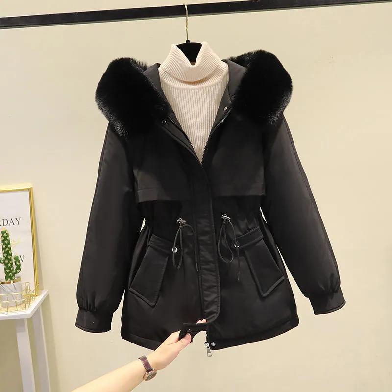 

Parker Clothing Women s Cotton-padded Jacket Korean Version of The Loose Thick Padded Jacket Winter Big Fur Collar Short Padded Jacket XL