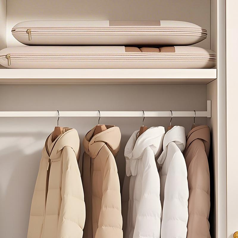 Space Saving Hanging Garment Bag with Self Compression Zipper Transparent Visible Dust Cover for Down Coat Closet Storage