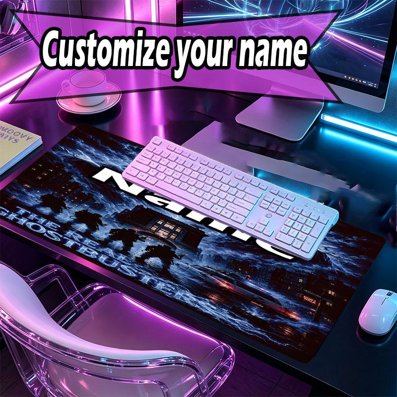 Custom Name Personalized Ghostbusters Pattern Mousepad, Laptop PC Desk Mat, Decorative Desk Mat for Home Keyboard Pad Gift