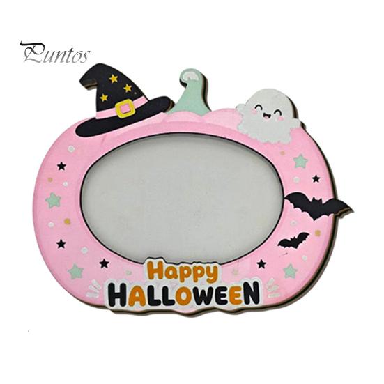 Waterproof Photo Frame Halloween Wooden Frame, Pumpkin Ghost Cat Cutout Picture Holiday Portrait Holder, Double-sided Tabletop Decor for Home