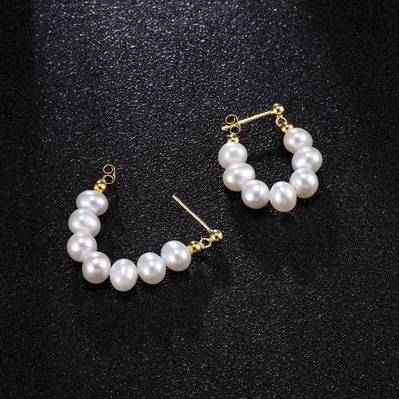 Simple 5-6mm Natural Freshwater White Pearl Flat Round Ear Studs 925 Sterling Silver Fine For Women Girls Earrings Jewelry Gifts золотой