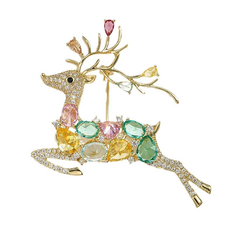 Bo Xin Yun Colorful Crystal Deer Brooch - Exquisite Plum Blossom Design for Women's Fashion Accessories