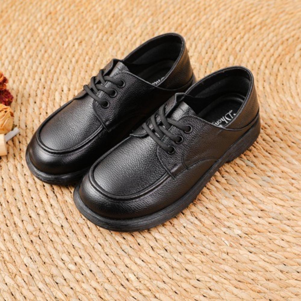 Top‑Layer Cowhide Mom Shoes, Round Toe Low Heel Shallow Mouth Dance Shoes, Breathable Versatile Flat Casual Leather Shoes SA‑2289