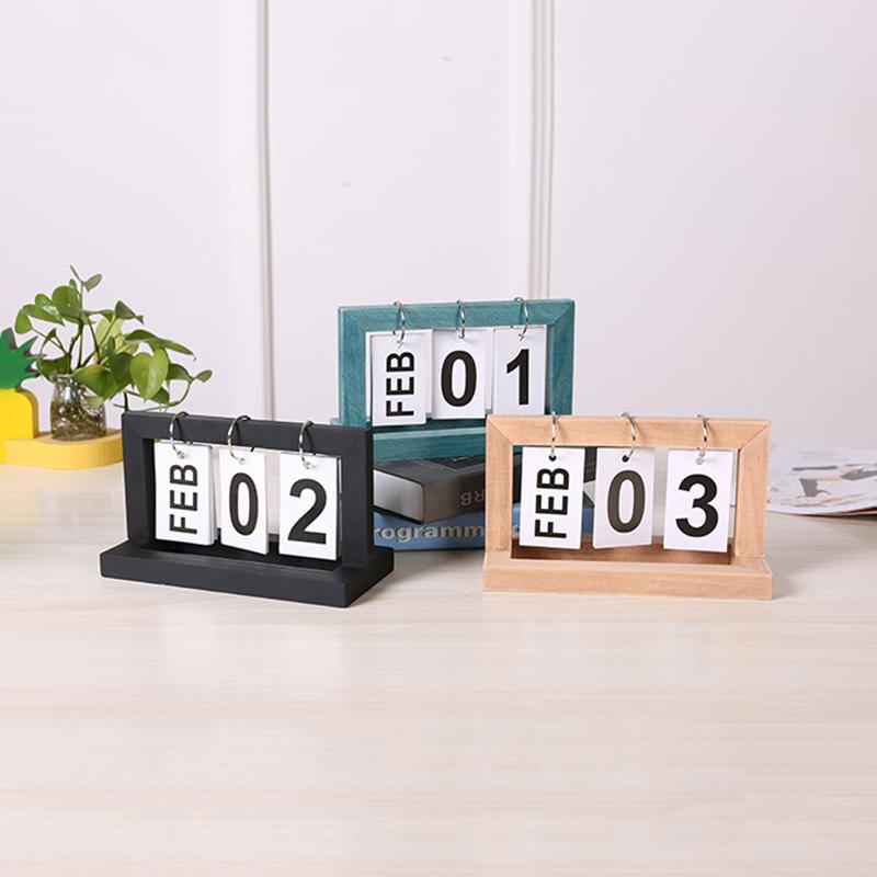 Wooden Perpetual Flip Calendar Simple Minimalist Design Desktop Ornament for Home Study Dorm Office Desk Decor