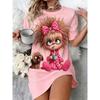 Women's Plus Size Casual T-Shirt Dress with Cute Cartoon and Adorable Puppy Print