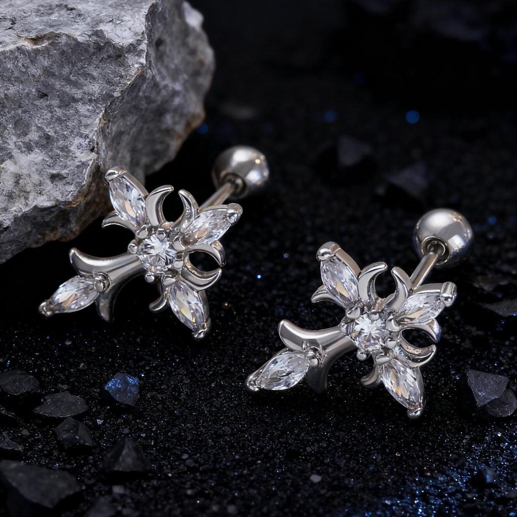 Gothic Rhinestone Cross Dangle Earrings for Women - European and American Style