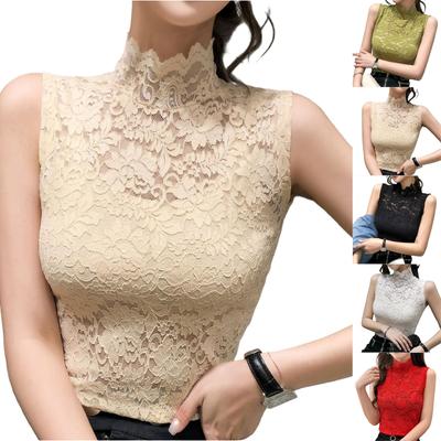 Ladies' Sexy Semi High Neck Slim Lace Vest T-shirt