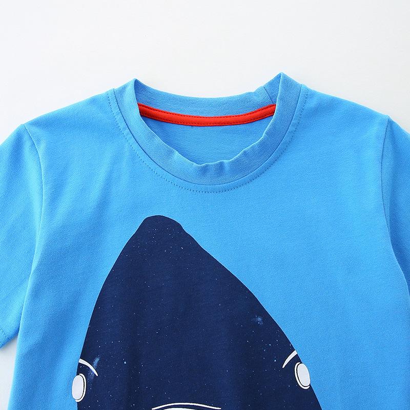 Summer New Arrivals Boys' T-Shirt Round Neck Children's Short-Sleeved T-Shirt Knitted Cotton Shark Print Children's Sweatshirt