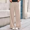Women Pants Elastic Mid-rise Wide-Leg Loose Style Long Pants Autumn Winter Ribbed Casual Trousers with Pockets