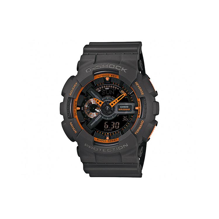 CASIO Men Liquid Crystal/Analog Dual Display Series Coffee Watch GA-110TS-1A4 GA-110TS-1A4 Gray Orange Watch Dial