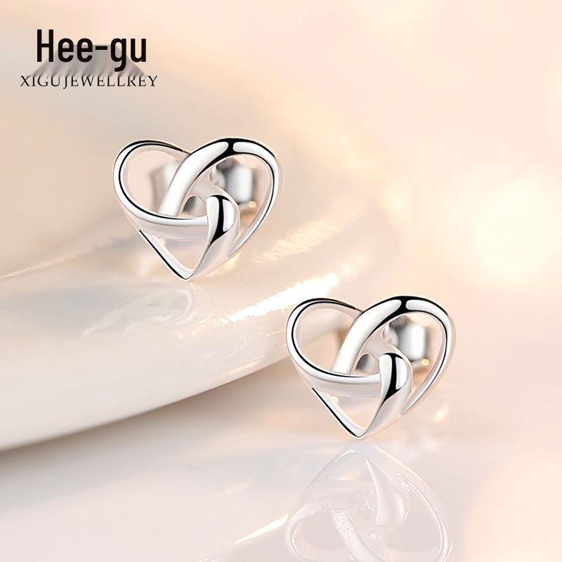 Higu E0046 S925 Silver Hollow Heart-Shaped Cartilage Stud Earrings