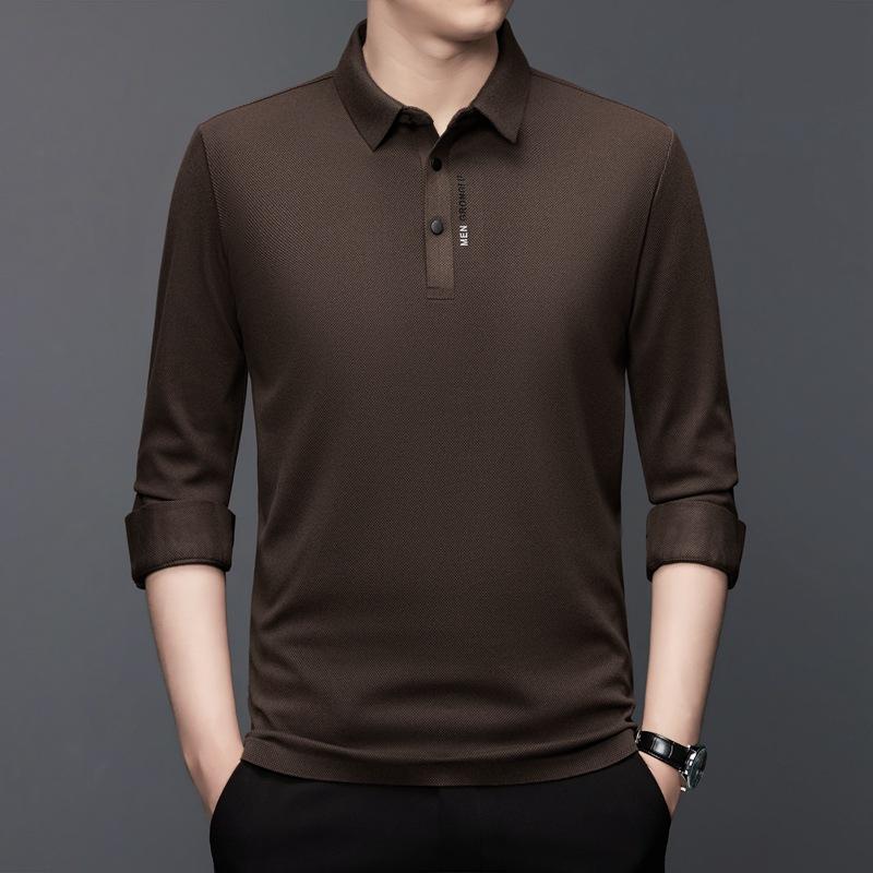 Men'S Mid-Lapel Collar Seamless Breathable Trend Long-Sleeved T-Shirt Polo Shirt