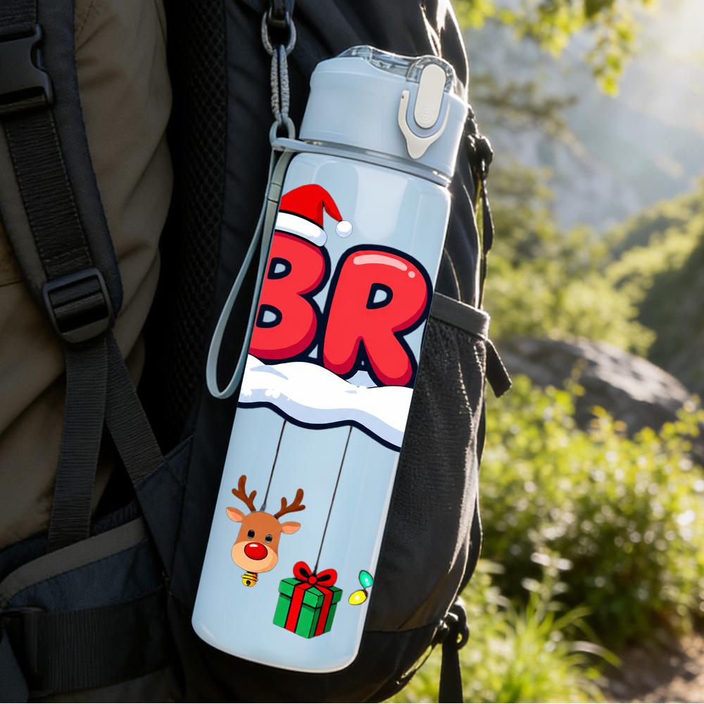 1PC Bruh Christmas Ornament Lettering 750ml Color Plastic Water Bottle Leakproof Flip Straw Lid For Sports Office Home Use