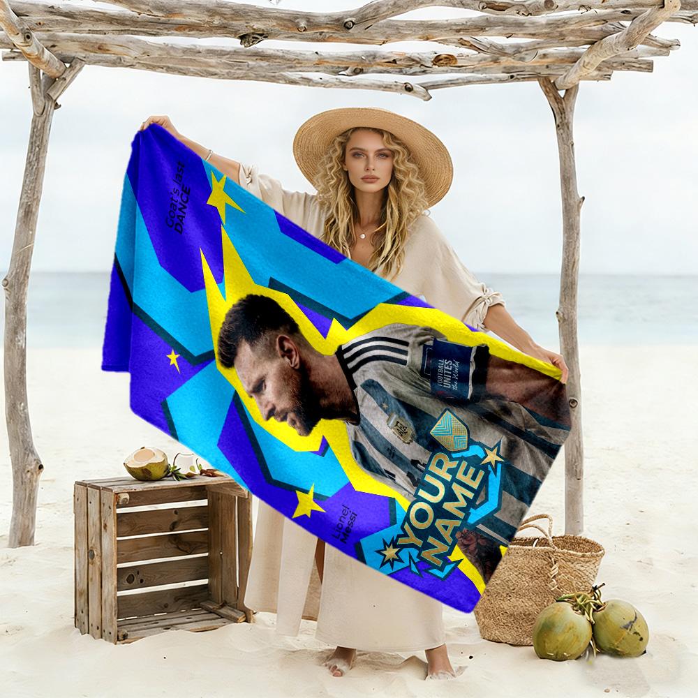 Football Messi Personalized Name Beach Towel Quick-Dry Soft Microfiber Perfect for Traveling Yoga Camping and Swimming