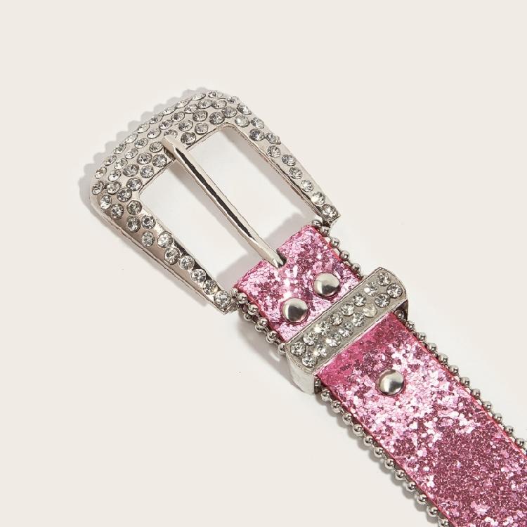 Adjustable Pin Buckle Belt for Adult Sequins Belt for Street Culture Enthusiasts