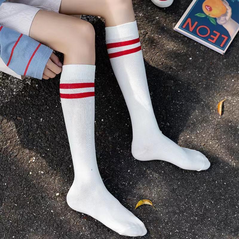 Sports Style Calf Socks Japanese Korean Version Student JK Stripe College Style Girl Cotton Socks Pile Up Socks Baseball Stockings